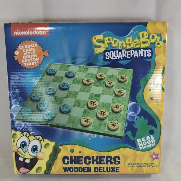Spongebob Squarepants Checkers Wooden Deluxe Nickelodeon NEW Board Game CTSB2231 - Picture 1 of 8